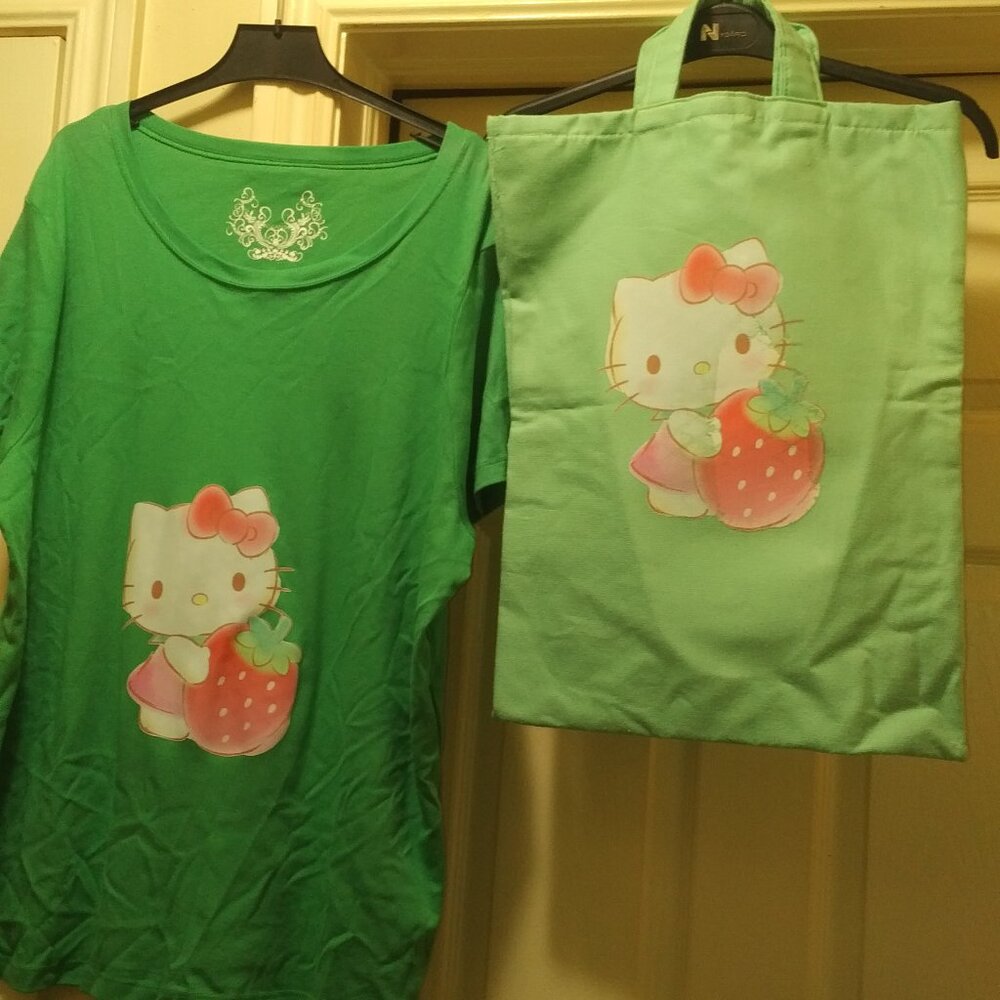 💲1⃣▶ dollars shirt  Hello Kitty Green and Pink Tote Bag  18.5 Height X15 Width